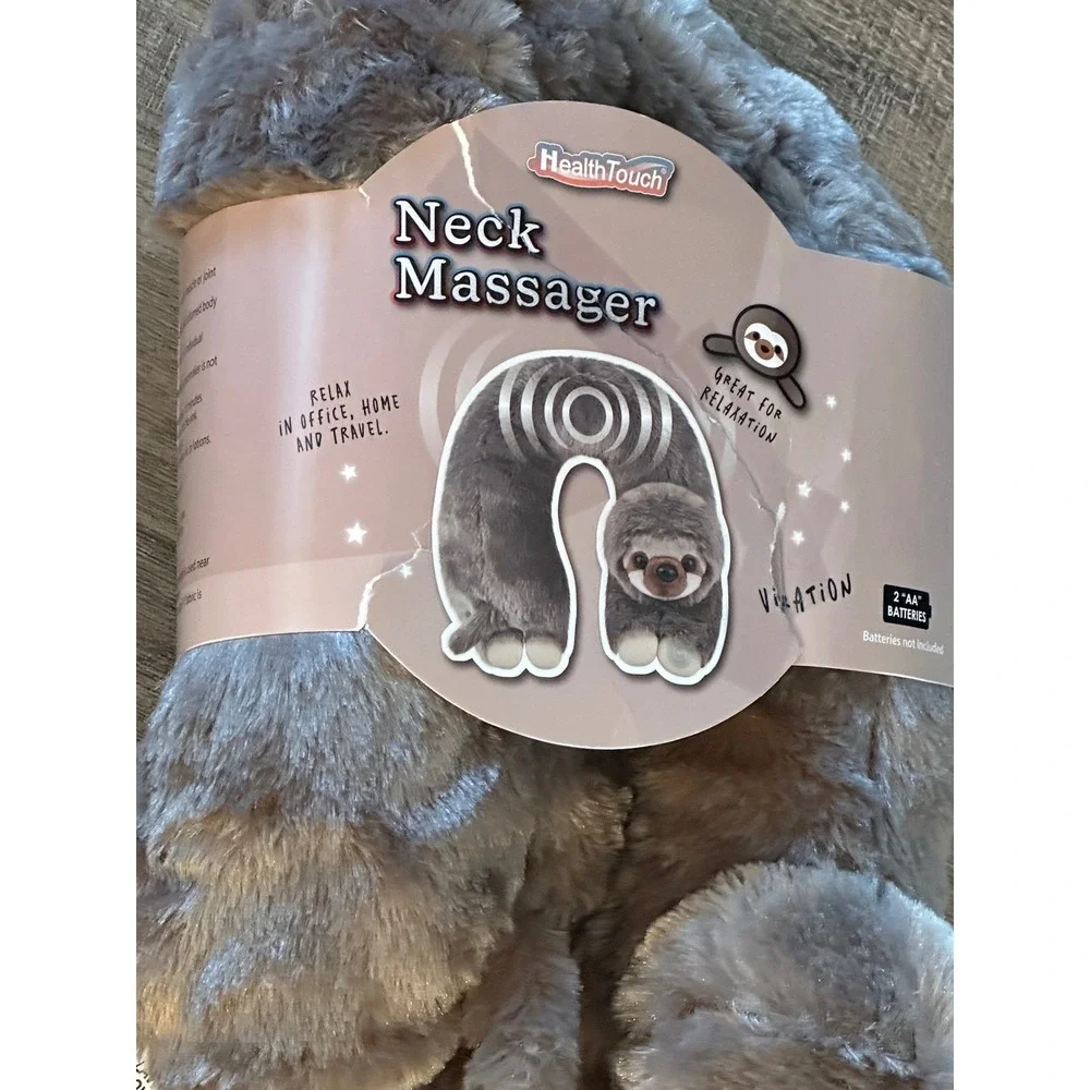 HealthTouch Sloth Vibrating Neck Massager Plush Grey Travel/Home/Work Pillow New